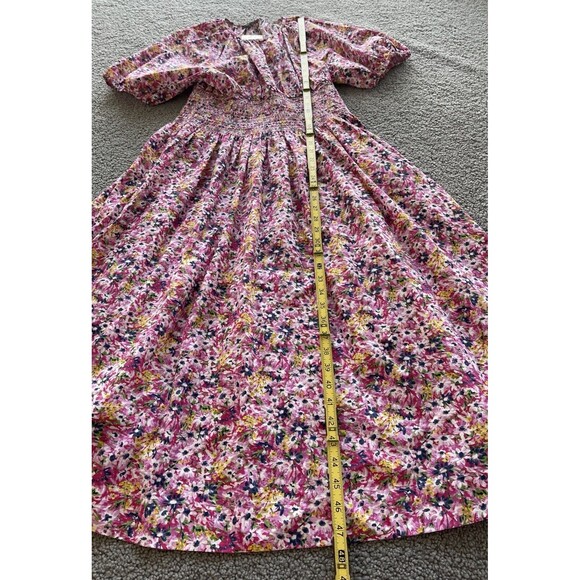 J Crew Puff Sleeve Smocked Midi in Pink Floral Fields Preppy Dress Size L NWT - Picture 10 of 16